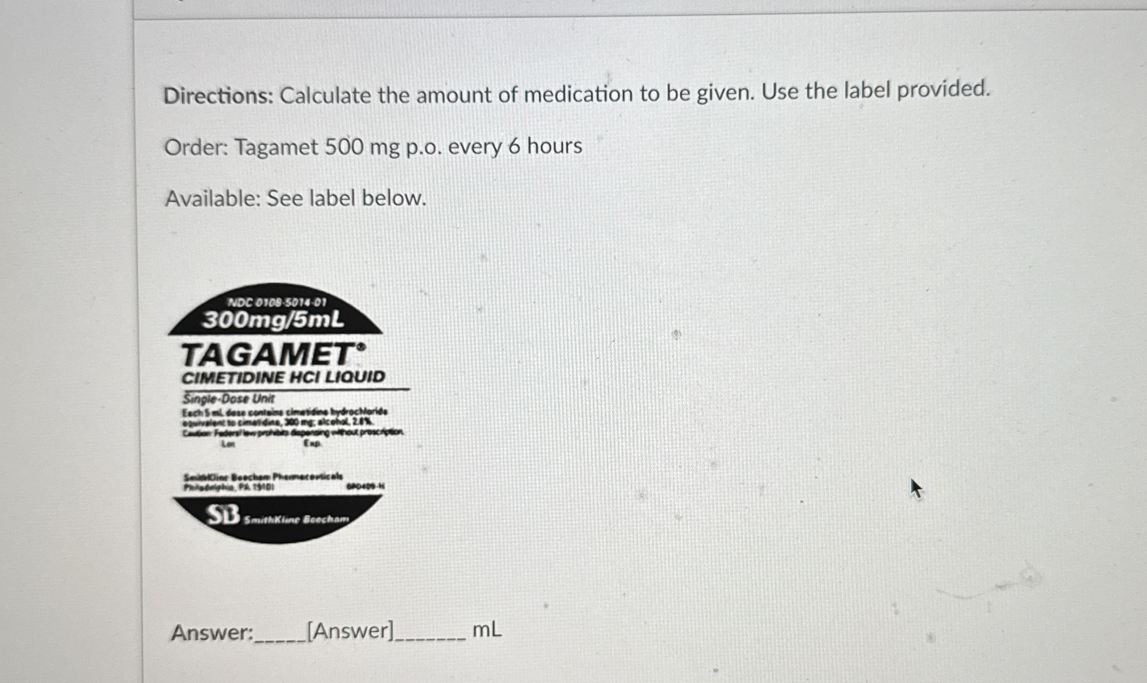 Solved Directions: Calculate the amount of medication to be | Chegg.com