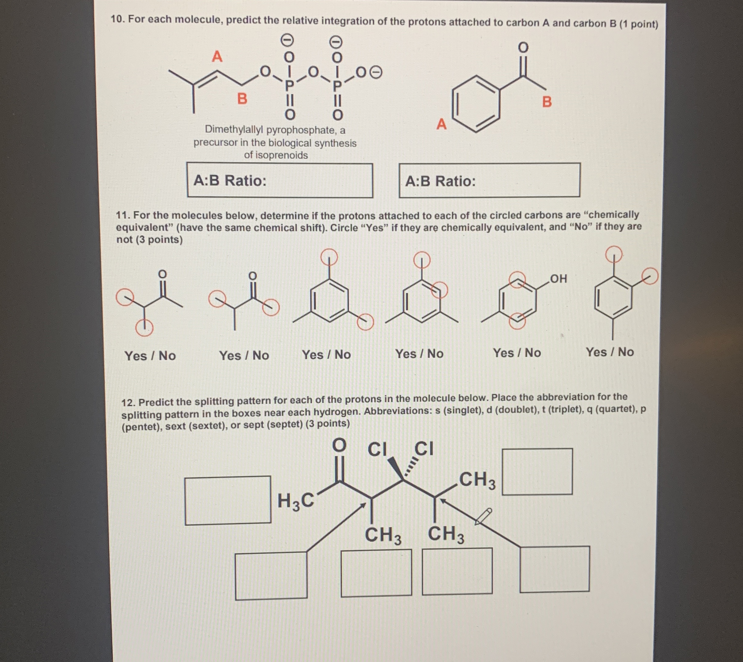 Solved For each molecule, predict the relative integration | Chegg.com