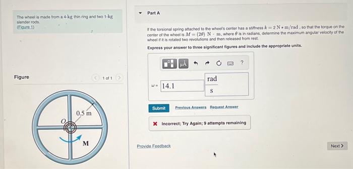 Solved The wheel is made from a 4 -kg thin ning and two 1-kg | Chegg.com