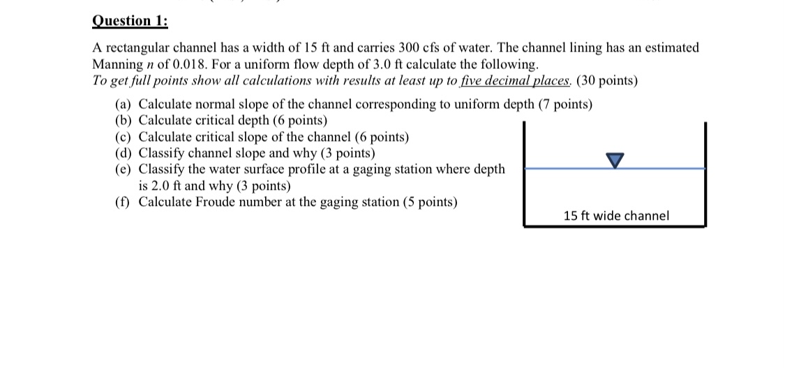 Solved Question 1:A rectangular channel has a width of 15 | Chegg.com