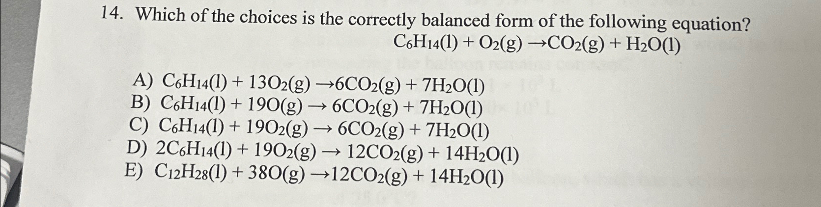 Solved Which of the choices is the correctly balanced form | Chegg.com