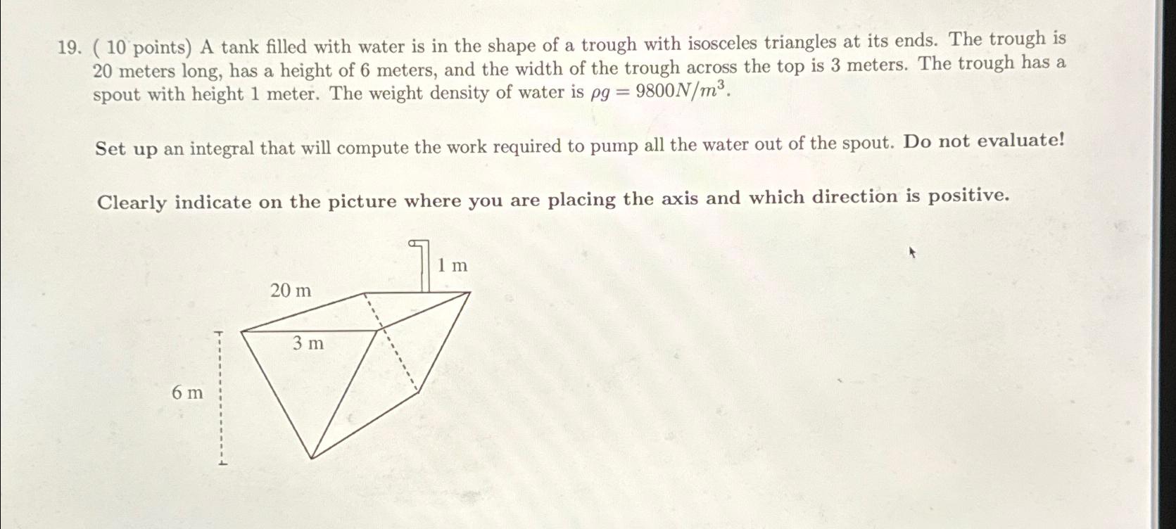 Solved ( 10 ﻿points) ﻿A tank filled with water is in the | Chegg.com