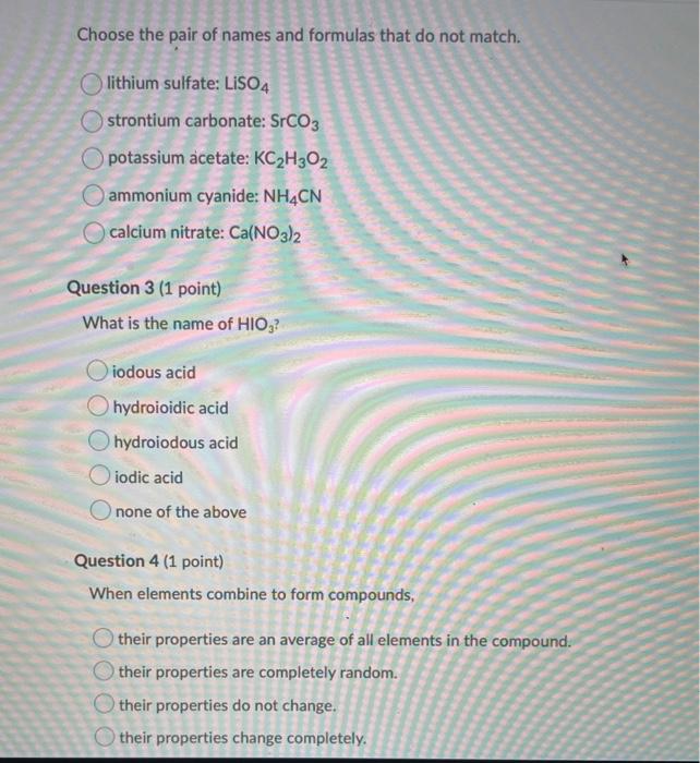 Solved Choose the pair of names and formulas that do not