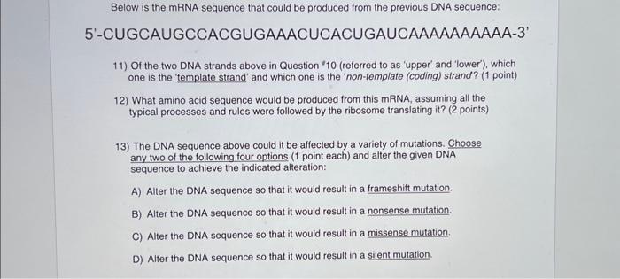 Solved Below is a sequence that represents a simplified gene | Chegg.com