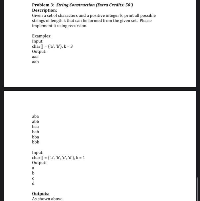 Solved Problem 3: String Construction (Extra Credits: 50') | Chegg.com