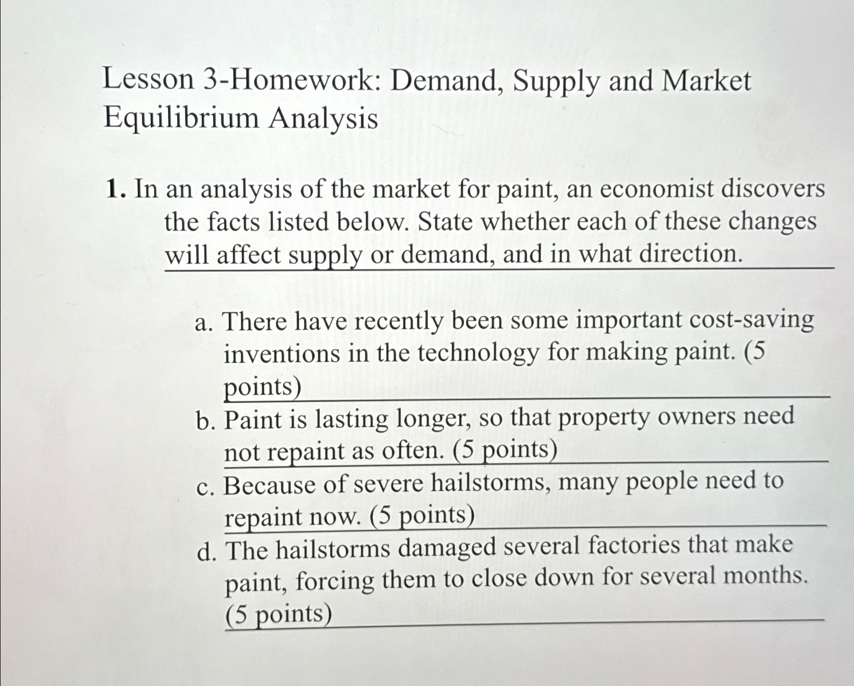 the market homework supply and demand