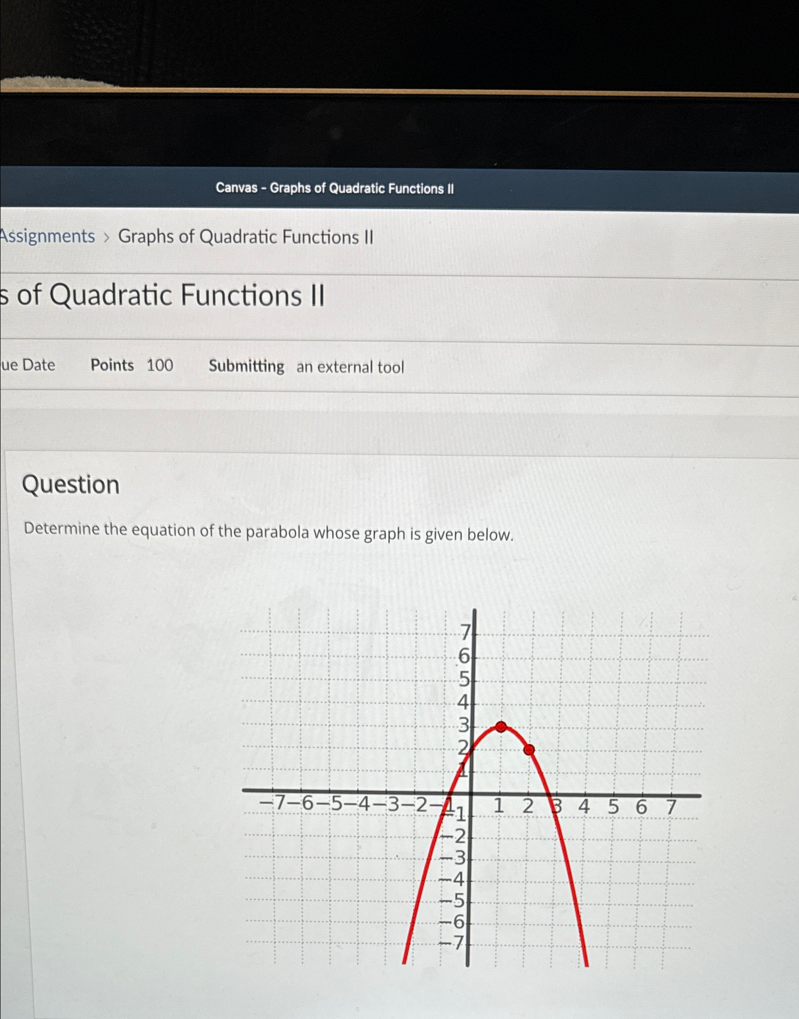 Solved Canvas - ﻿Graphs of Quadratic Functions IIAssignments | Chegg.com