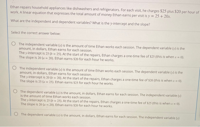 Solved Ethan repairs household appliances like dishwashers | Chegg.com