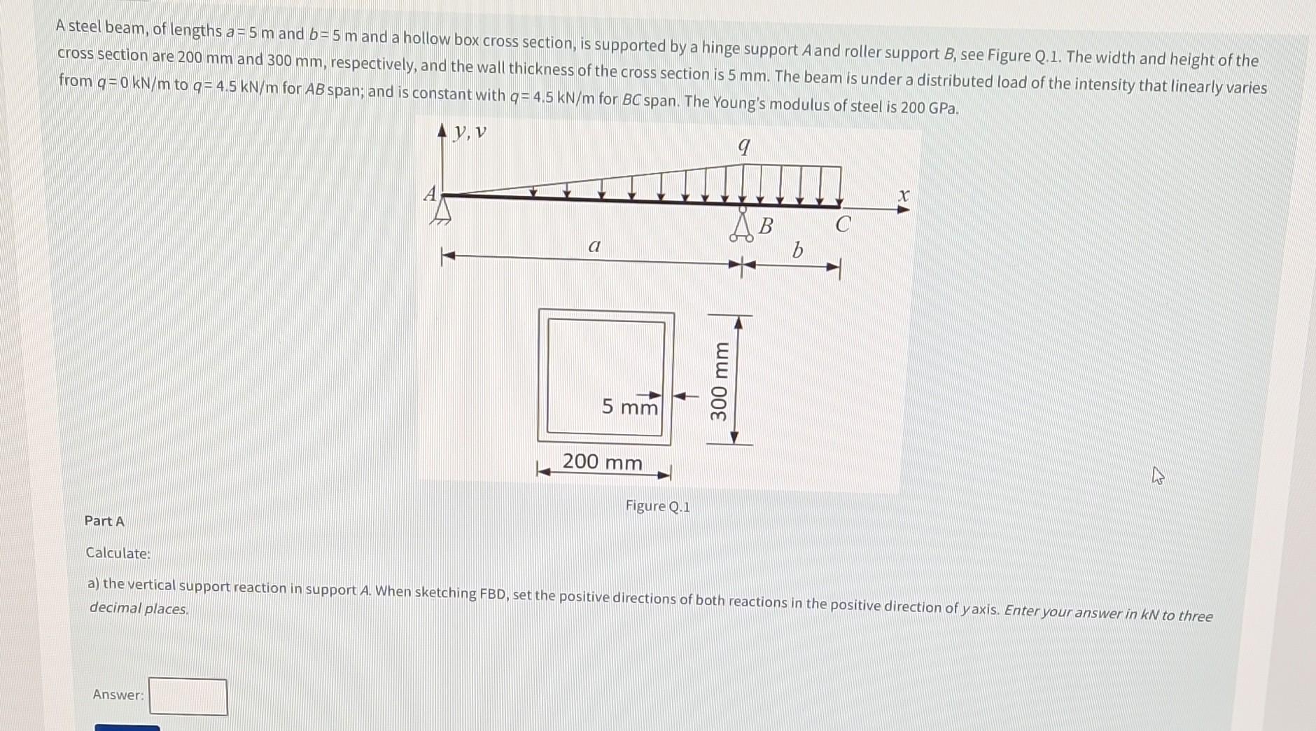 solved-a-steel-beam-of-lengths-a-5-m-and-b-5-m-and-a-hollow-chegg