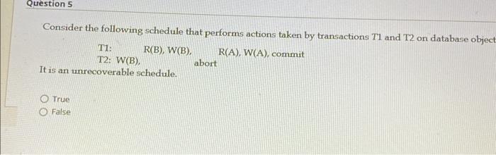 Solved Consider The Following Schedule That Performs Actions | Chegg.com