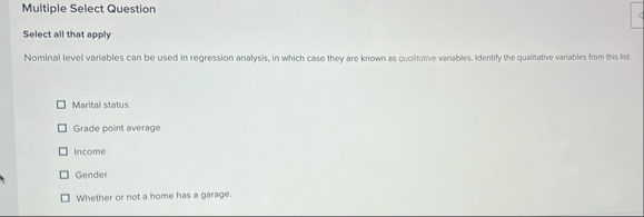 Solved Multiple Select QuestionSelect all that applyNorminal | Chegg.com