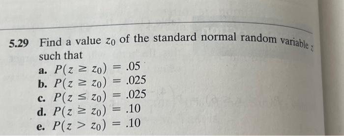 Solved 3.29 Find a value z0 of the standard normal random | Chegg.com