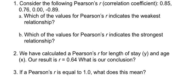 Solved 1. Consider the following Pearson's r (correlation | Chegg.com