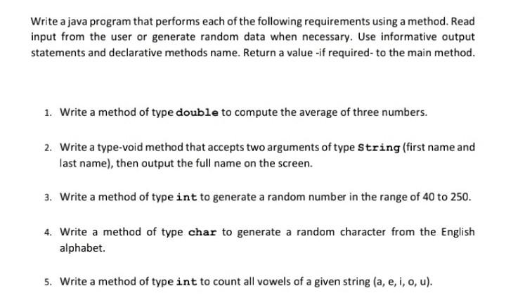 Solved Write a java program that performs each of the | Chegg.com