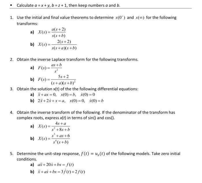 Solved Calculate a = x + y, b = 2 + 1, then keep numbers a | Chegg.com