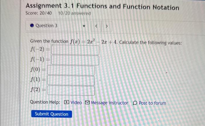 practice assignment 3.1 functions and function notation