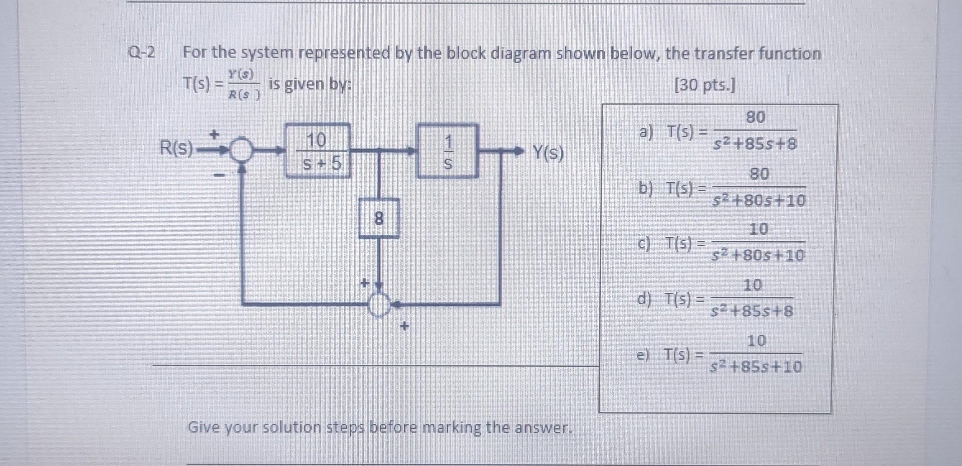 Solved 2 For the system represented by the block diagram | Chegg.com
