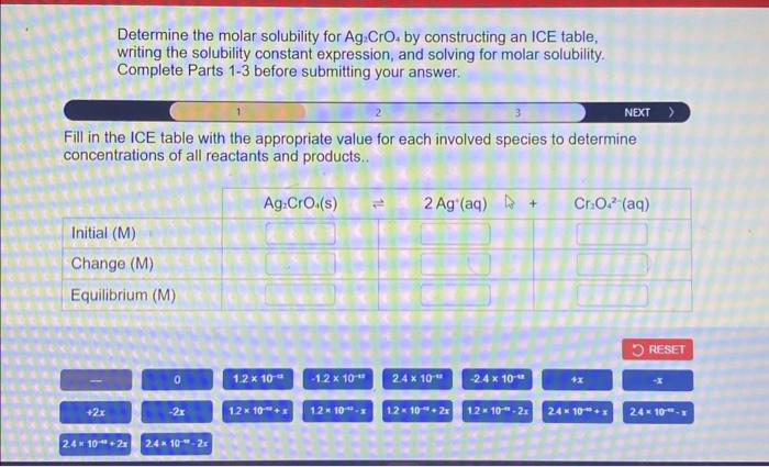 Solved Determine The Molar Solubility For Ag2CrO4 By Chegg Com   Image