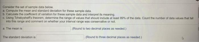 Solved Consider the set of sample data below. a. Compute the | Chegg.com