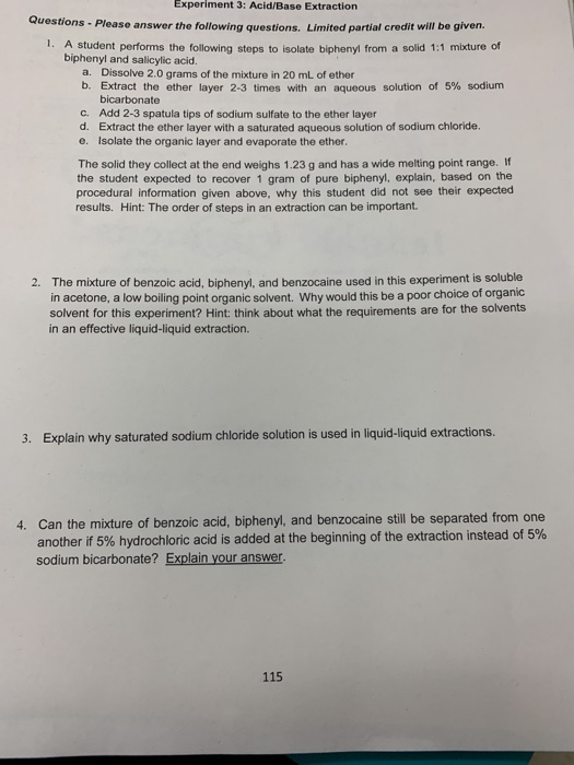 Solved Experiment 3 Acid/Base Extraction Questions Please