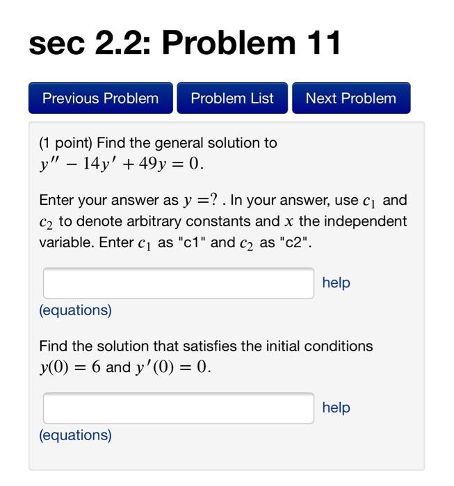 Solved sec 2.2: Problem 11 Previous Problem Problem List | Chegg.com