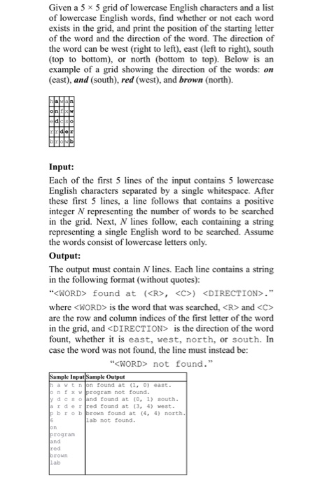 solved given a 5 x 5 grid of lowercase english characters chegg com