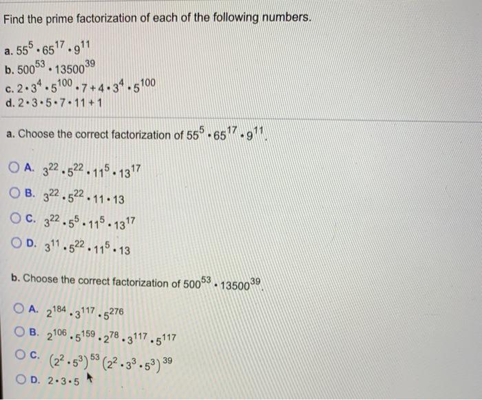 Solved Find the prime factorization of each of the following | Chegg.com