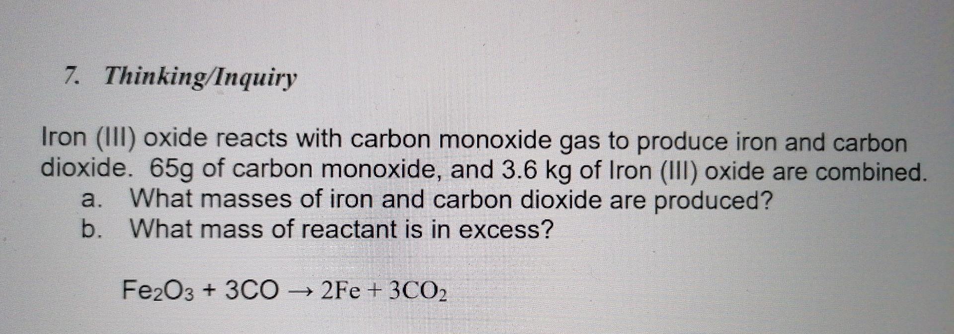 Solved 7. Thinking/Inquiry Iron (III) oxide reacts with