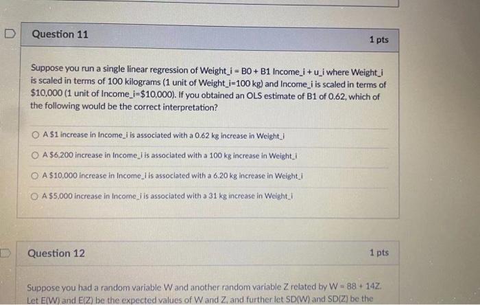 Solved D Question 11 1 pts Suppose you run a single linear | Chegg.com