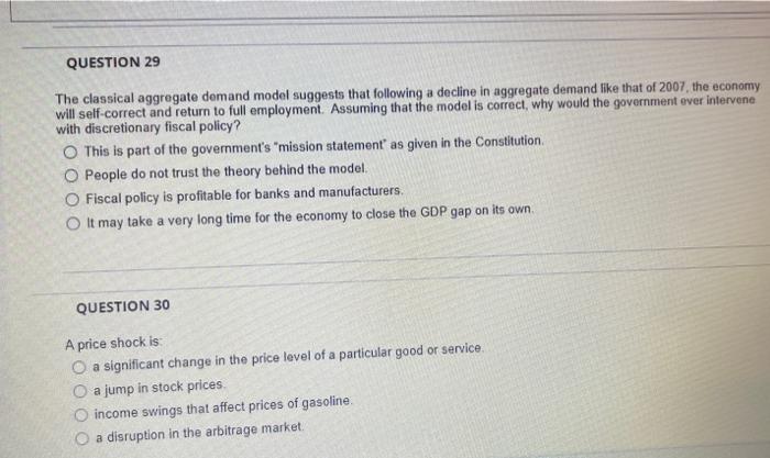 Solved QUESTION 29 The classical aggregate demand model | Chegg.com