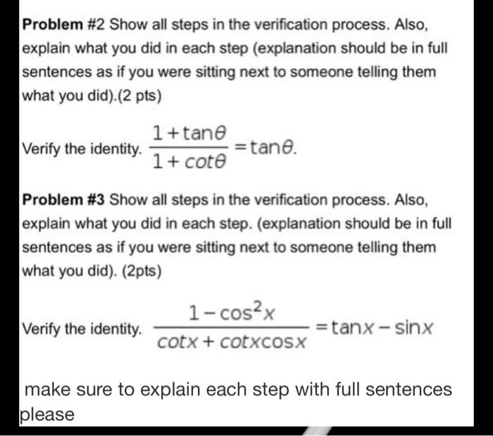 Solved Problem #2 Show all steps in the verification | Chegg.com
