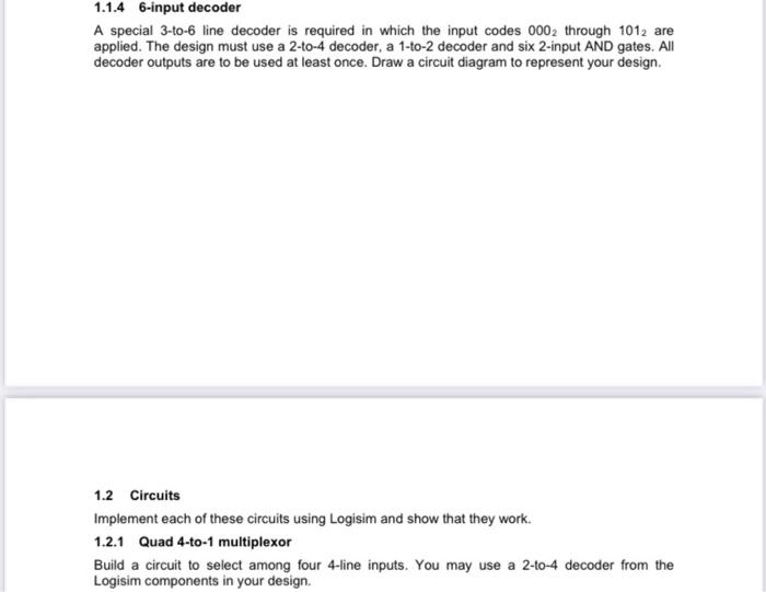 Solved 1.1.4 6-input decoder A special 3-to-6 line decoder | Chegg.com