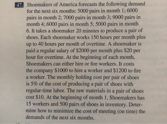 47. Shoemakers of America forecasts the following