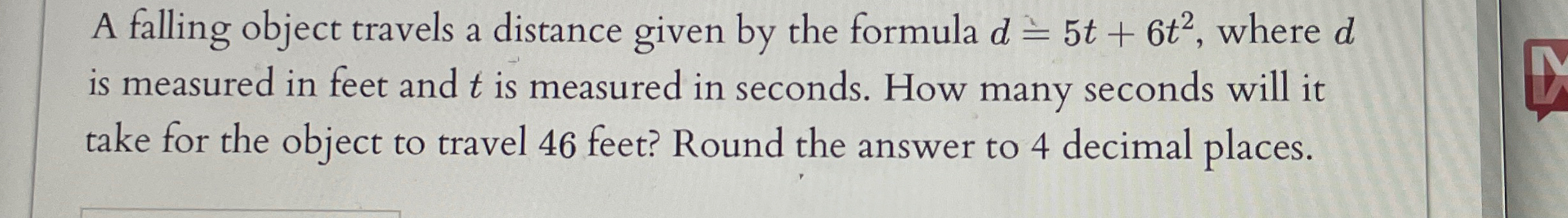 Solved A falling object travels a distance given by the | Chegg.com