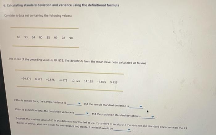 Solved S. Standard deviation and variance for a sample The | Chegg.com