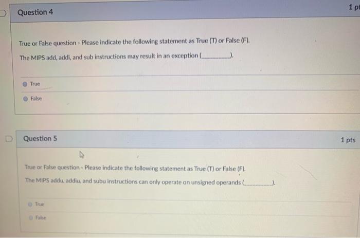 Solved > Question 2 1 pts True or False question. Please | Chegg.com