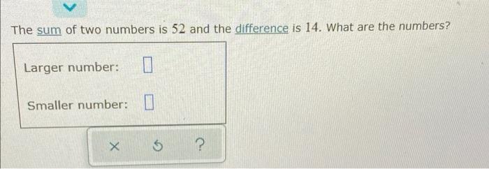 Solved The sum of two numbers is 52 and the difference is | Chegg.com