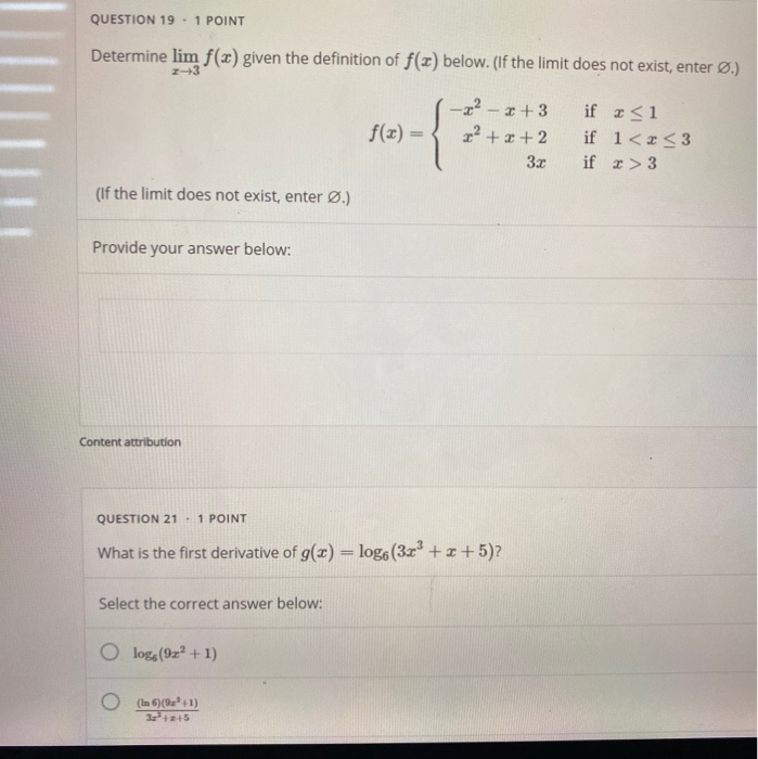 Solved Question 19 1 Point Determine Lim F X Given The D Chegg Com