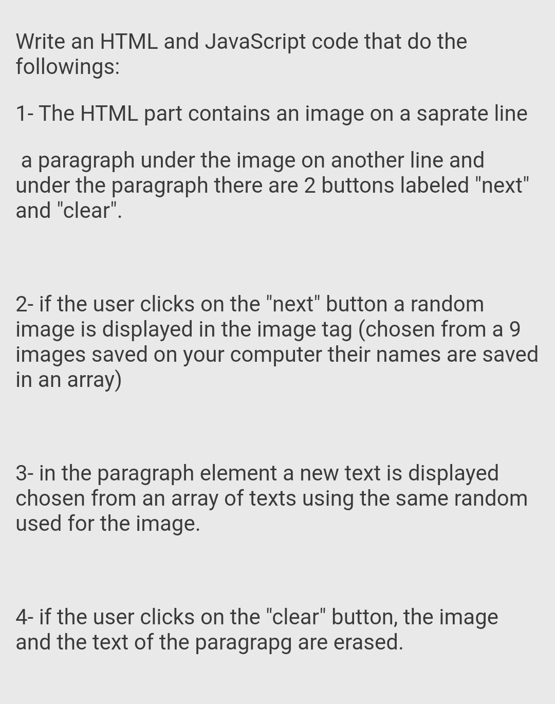 Solved Write an HTML and JavaScript code that do the | Chegg.com