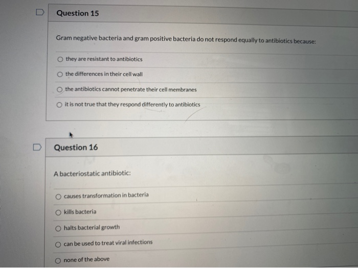 Solved Question 15 Gram negative bacteria and gram positive | Chegg.com