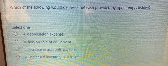 Solved Which of the following would decrease net cash | Chegg.com