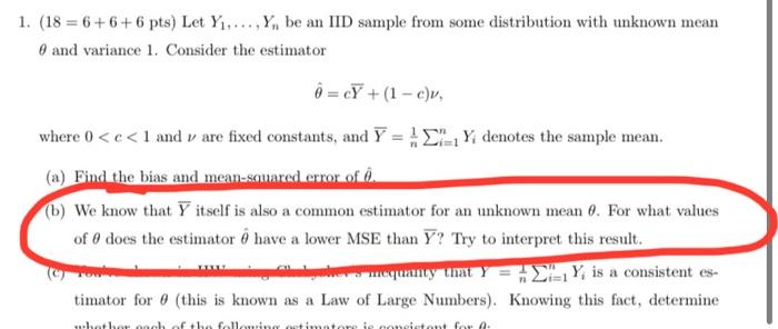 1 18 6 6 6 Pts Let Y Be An Iid Sample F Chegg Com