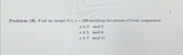 Solved discrete math Problem (6): Find an integer 0 ≤ r