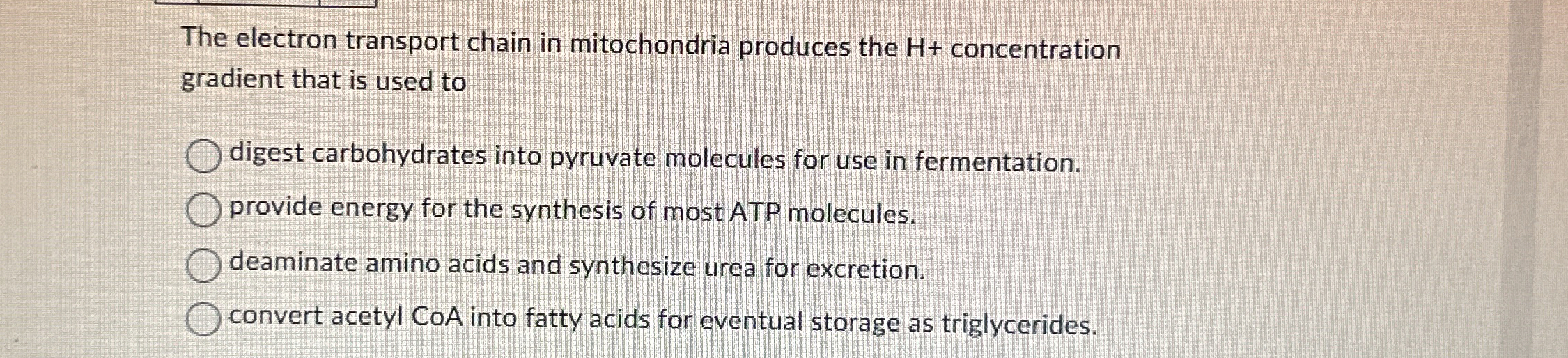 Solved The electron transport chain in mitochondria produces | Chegg.com