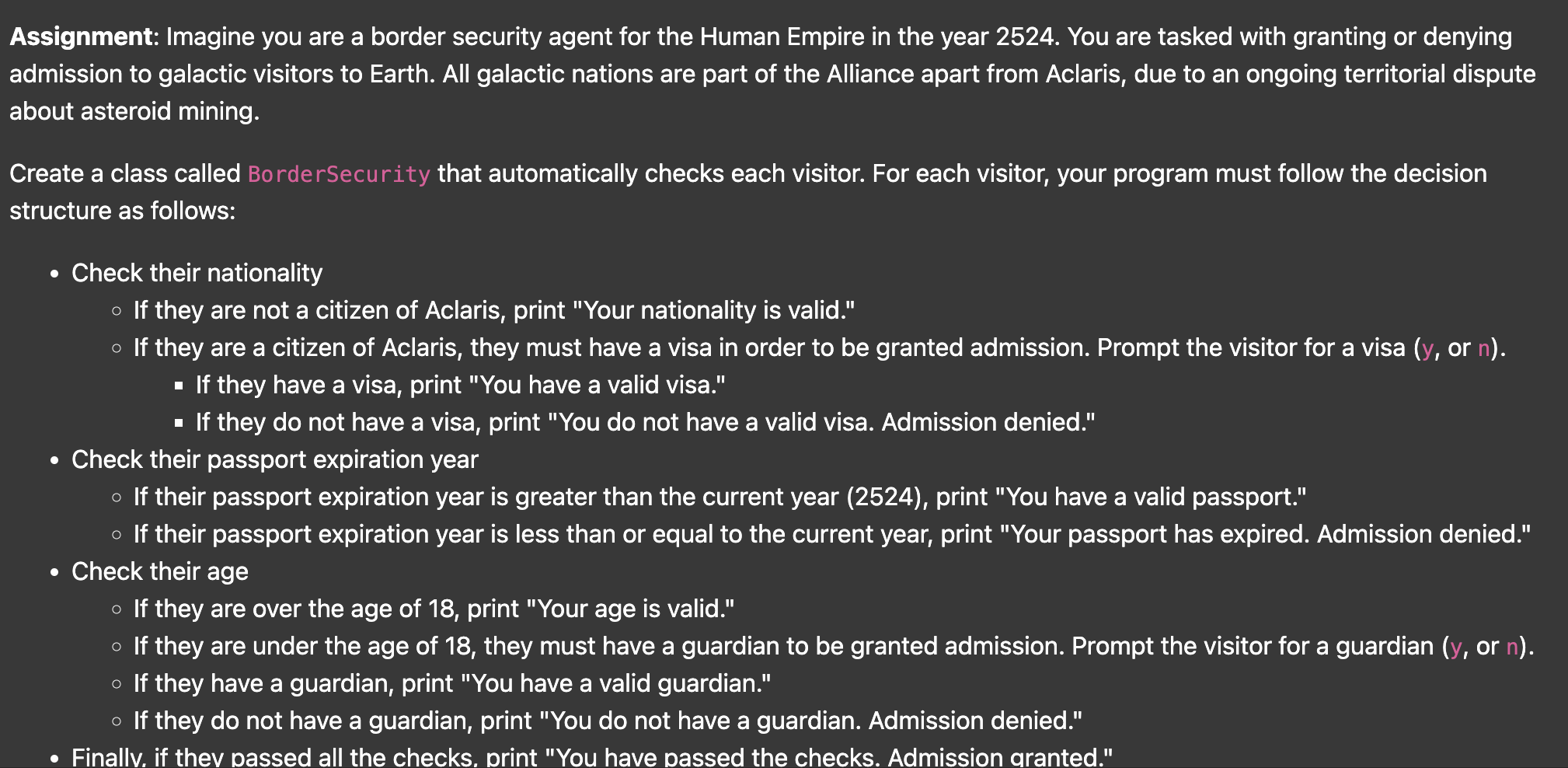 Solved JAVA Assignment: Imagine you are a border security | Chegg.com