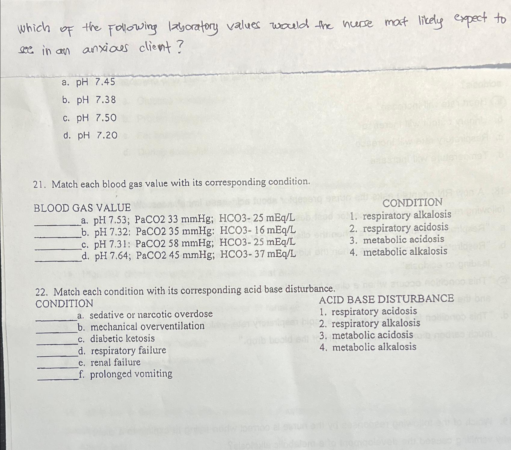 Solved Which of the following laboratory values would the | Chegg.com