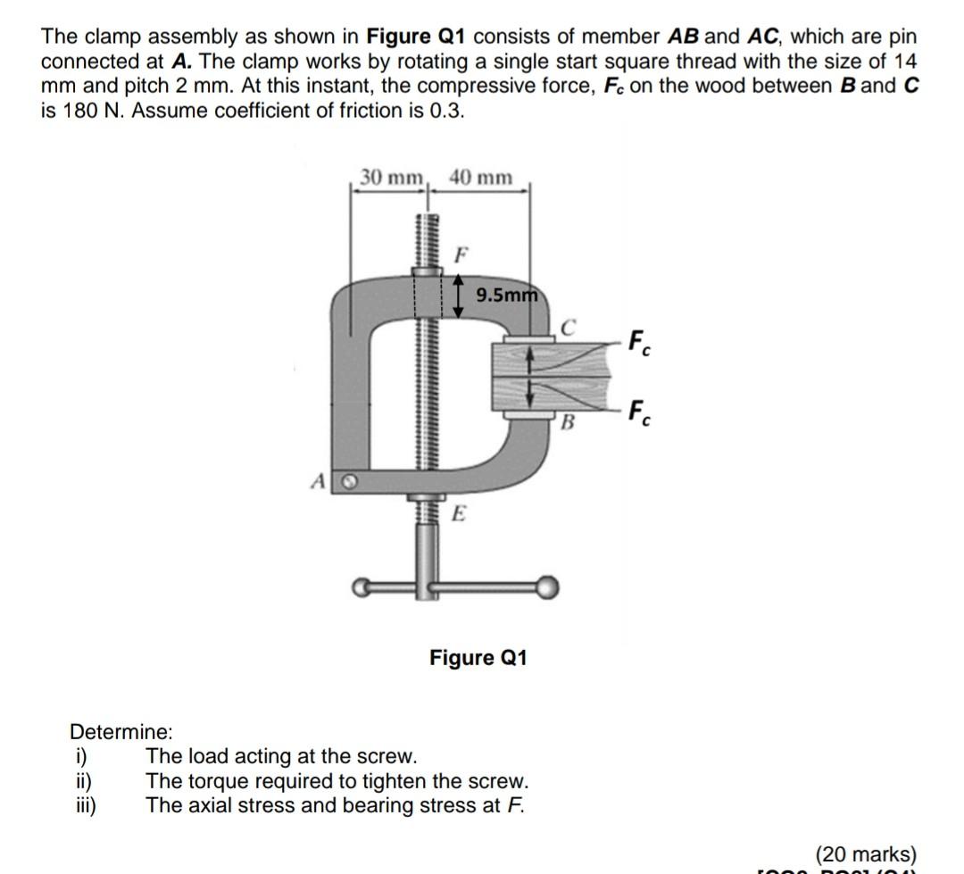 Solved The clamp assembly as shown in Figure Q1 consists of | Chegg.com