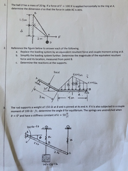 The ball D has a mass of 20 kg. If a force of F = 100 | Chegg.com