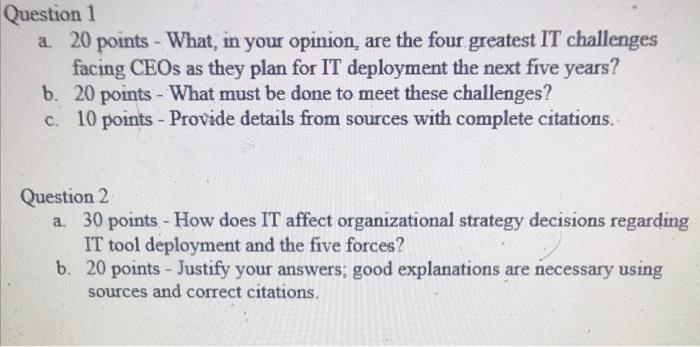 Solved Question 1 a. 20 points - What, in your opinion, are | Chegg.com