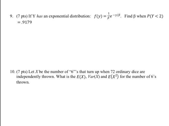 Solved 9 7 Pts If Y Has An Exponential Distribution F Chegg Com